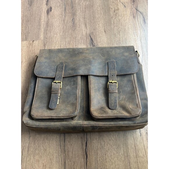 NWOT KomalC Brown Leather Briefcase Laptop Messenger Satchel Bag Distressed
